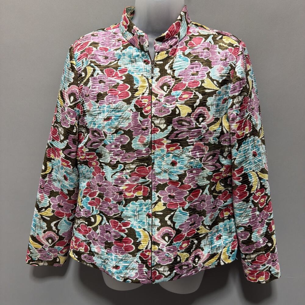 Silkland Silk Land Size M Zip Front Lined Long Sleeve Poly Textured Jacket